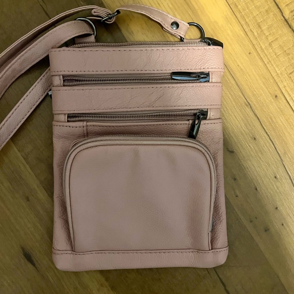 Pink Leather Live Your Life Crossbody Purse Bag, card holders & multiple pockets